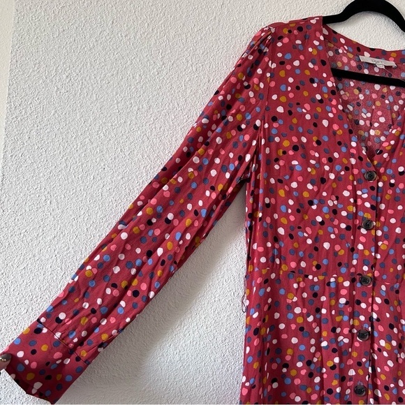 LOFT Women Maxi Dress 10 Burnt Orange Polkadots Front Button Long Sleeve Cottage - Picture 6 of 11